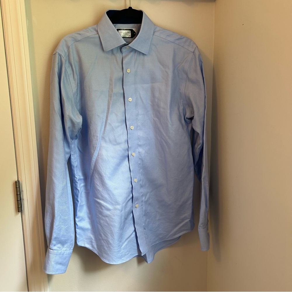 Lorenzo Uomo Men's Textured Blue Perfect Fashion Shirt 15 1/2 34-35